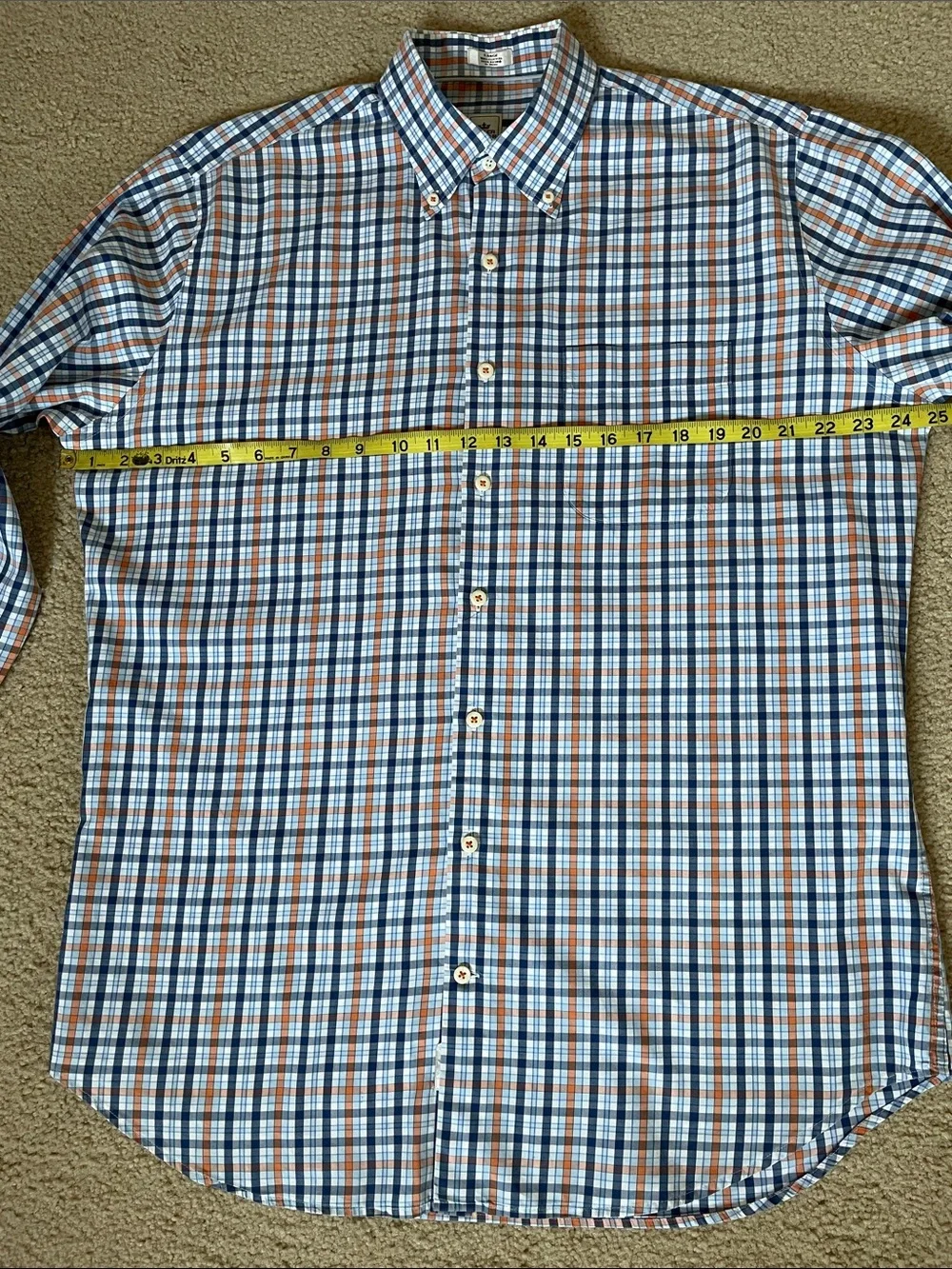 Peter Millar Men's Blue and Orange Plaid Button-Down Shirt